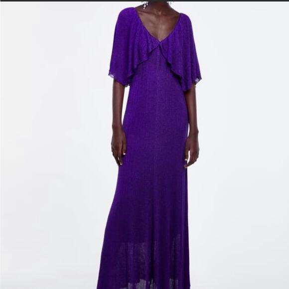 Zara Women's Metallic Purple Knit Maxi Dress Size Small Nwt - Picture 2 of 6